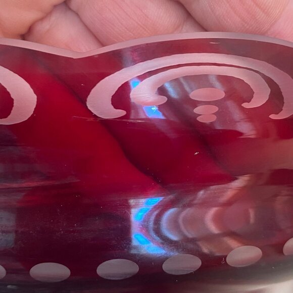 Egerman Czech Bohemian Ruby Red Glass Pedestal Fruit Bowl Magic Potion Christmas - Picture 14 of 16